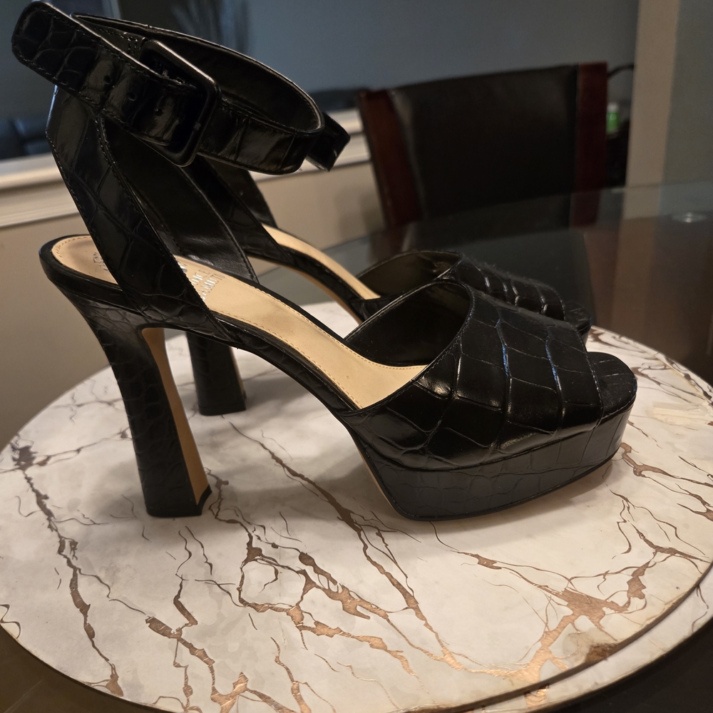 Vince Camuto Black Croc Platform Heels
